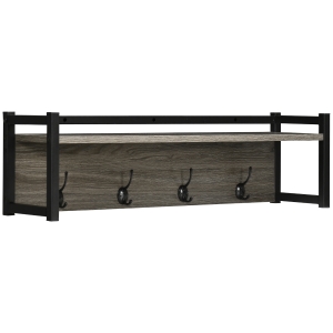 HOMCOM Perchero de Pared con 4 Ganchos Estantería Flotante con Perchero para Pasillo Entrada 80x20x22,5 cm Gris