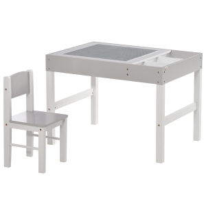 HOMCOM Conjunto de Mesa e Cadeira Infantil de Madeira com Bancada Amovível Mesa de Atividades para Crianças 80x60x57,5cm Branco e Cinza