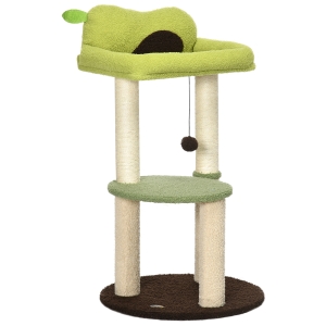 PawHut Árbol Rascador para Gatos con Cama en Forma de Aguacate Plataforma Postes de Sisal y Bola Colgante Ø44x83cm Verde