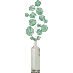 HOMCOM Decoração de Parede de Metal 3D com Planta Verde em Vaso 18x56cm Arte de Parede Verde e Prata