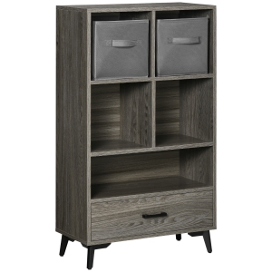 HOMCOM Estante com 2 Gavetas de Tecido Amovíveis e 5 Compartimentos de Armazenamento 60x28,5x105cm Cinza Escuro