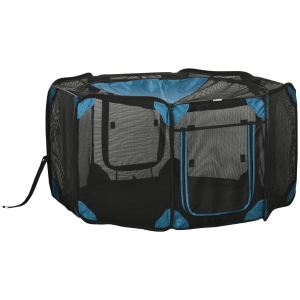 PawHut Parque para Cães de 8 Painéis Parque para Animais de Estimação com Bolsa de Transporte Parque Animais Portátil Ø126x58cm Azul