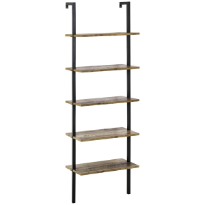 HOMCOM Leiterregal im Industrie-Design 5 Regale 60 cm x 30 cm x 184,5 cm Metall Holzwerkstoff Braun+ Schwarz