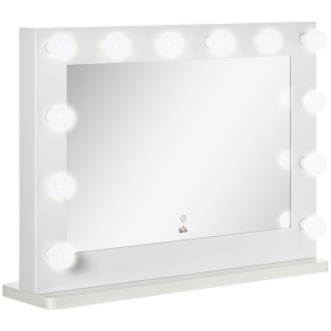 HOMCOM Miroir maquillage Hollywood pour coiffeuse grand miroir lumineux avec 12 ampoules LED luminosité réglable interrupteur tactile fonction de mémoire blanc