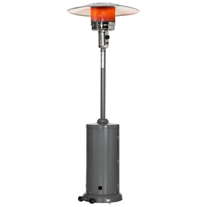 Outsunny Parasol Chauffant Commercial 12,5 KW - Chauffage d'extérieur gaz - Chauffage de terrasse - Double sécurité - Puissance réglable - roulettes - Acier INOX. Gris