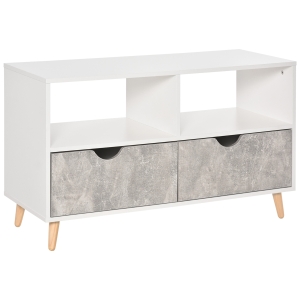 HOMCOM TV Unit for TVs up to 42", TV Stand Cabinet with 2 Open Shelves, 2 Drawers and Wooden Legs, Modern Entertainment Unit for Living Room, Grey