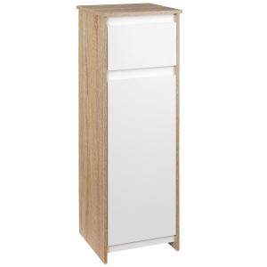 kleankin Meuble de salle de bain armoire de rangement avec 1 tiroir et 1 placard - 32,6 x 30 x 90 cm - aspect bois et blanc