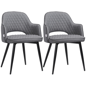 HOMCOM Juego de 2 Sillas de Comedor Tapizadas con Respaldo Ahuecado y Patas de Acero para Salón 55x55x81 cm Gris