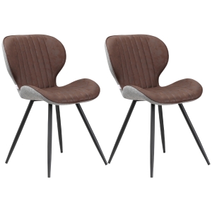 HOMCOM 2 Sillas de Comedor con Respaldo Alto y Base de Acero Sillas Decorativas para Salón Cocina 50,5x59x82 cm Marrón