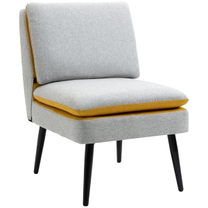 HOMCOM Fotoliu de design tapitat cu picioare de otel, fotoliu modern din material gri si galben, 58x75x85cm