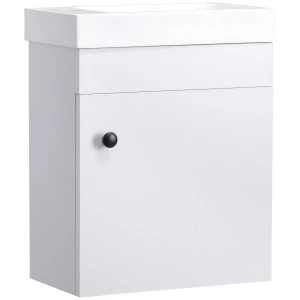 kleankin Bathroom Vanity Unit with Basin, Wall Mounted Bathroom Wash Stand with Sink, Tap Hole and Storage Cabinet, White