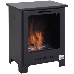 HOMCOM Cheminée bioéthanol sur Pieds brûleur 1,5 L, 3h de durée de combustion Style néo-rétro poêle dim. 40L x 30l x 50H cm Couverture 20-25 m² Noir
