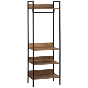 HOMCOM Garderobe im Industriedesign 1 Hutablage 3 Regale 1 Kleiderstange 60 cm x 40 cm x 180 cm Braun + Schwarz