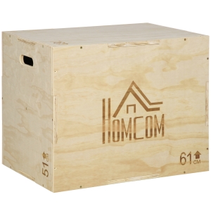 HOMCOM Plyo Box in Legno a 3 Altezze, Jumping Box Pliometrico Capacità 120kg, 61x51x76cm