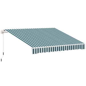 Outsunny Markise, Sonnenschutz, einfahrbar, mit Handkurbel, Metallrahmen, Polyester, weiß+grün, 3,95 x 2,45 x 3,50 m