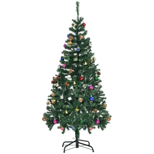 HOMCOM Árvore de Natal Artificial 150cm Ignífugo com 420 Ramos 48 Decorações Folhas de PVC Abertura Automática Verde