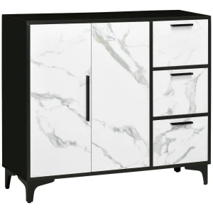 HOMCOM Modern Sideboard Storage Cabinet with 2 Doors Cupboard, 3 Drawers for Living Room, Study, White