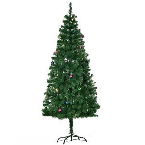 HOMCOM Árvore de Natal Artificial 180cm Ignífugo com 624 Ramos 48 Decorações Folhas de PVC Abertura Automática Verde