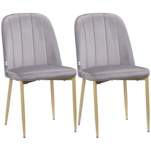 HOMCOM Set di 2 Sedie da Pranzo Imbottite con Rivestimento in Velluto e Gambe in Acciaio, Grigio e Oro