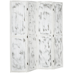 HOMCOM Biombo Divisor Separador de Ambientes de 4 Paneles Plegables de Madera de Paulonia 160,5x170 cm Blanco Rústico