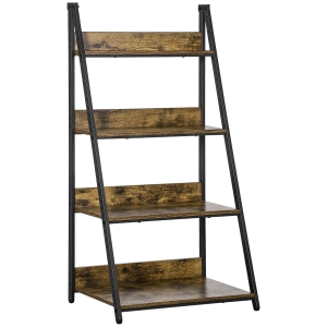 HOMCOM Leiterregal im Industriedesign 4 Regale 63,5 cm x 44 cm x 121 cm Holzwerkstoff Stahl Braun + Schwarz