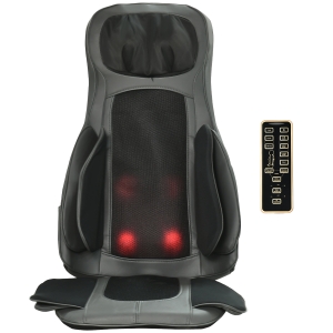 HOMCOM Massageauflage, Massagegerät, 2 Massagetyp, Wärmefunktion, mit Autoadapter, Schwarz+Grau, 52 x 39 x 78cm