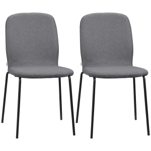HOMCOM Lot de 2 chaises de salle à manger design moderne en tissu aspect lin et piètement métal noir - gris