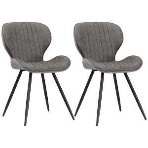 HOMCOM Lot de 2 chaises de salle à manger en tissu et piètement métal - grand confort - assise enveloppante - gris foncé