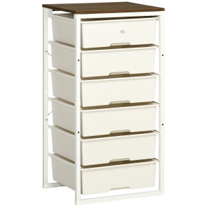 HOMCOM Cajonera con 6 Cajones de Plástico y Marco de Acero para Salón Dormitorio Habitación 41,5x33x82 cm Blanco