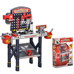 HOMCOM Banco da Lavoro Giocattolo con 55 Accessori per Bambini 3-6 Anni con Trapano a Batteria - Blu/Grigio