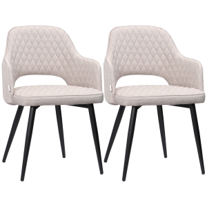 HOMCOM Conjunto de 2 Cadeiras de Sala de Jantar Estofada em Tecido com Encosto Alto e Pés de Aço 55x55x81cm Bege