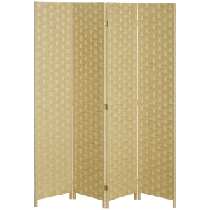 HOMCOM Biombo Separador de Ambientes de 4 Painéis 159,5x169,5cm Divisor de Ambientes Dobrável de Corda de Papel Marrom