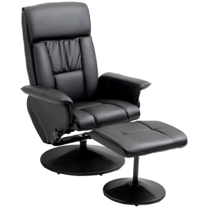 HOMCOM Relaxsessel, Liegesessel, mit Hocker, drehbarer Sitz, Kunstlederbezug, Stahlrahmen, schwarz, 80 x 69 x 110cm