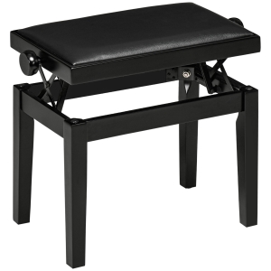 HOMCOM Klavierbank, Pianostuhl, höhenverstellbar, eleganter Hochglanz, Kunstleder+Kautschukholz, schwarz, 63 x 33 x 56cm