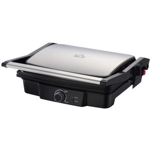 HOMCOM Health Grill & Panini Press, 4 Slice Toastie Machine, 2000W Electric Non-stick Grill with 180° Flat Open, Drip Tray and Adjustable Temperature, Sandwich Toaster Maker
