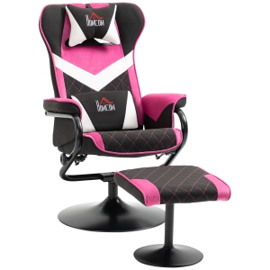 HOMCOM Relaxsessel, Gamingsessel, mit Hocker, neigbare Rücklehne, drehbarer Sitz, Schwarz+Pink, 67 x 78,5 x 102,5cm