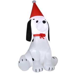 HOMCOM 6ft Inflatable Christmas Puppy Dog Wearing Santa Hat Lighted Outdoor Decoration Blow Up Decor for Holiday Indoor