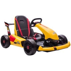 HOMCOM Electric Go Kart with Adjustable Footrest, Reversing Steering Wheel, Kids Ride-On Racing Go Kart with 12V Rechargeable Battery 2 Speeds Yellow