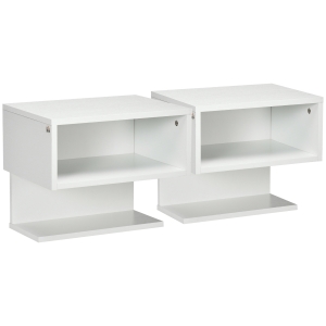 HOMCOM Scaffale a Parete Bianco, Set 2 Pezzi in MDF con Ripiano Aperto e Piano d'Appoggio, 40x29.5x33.5 cm