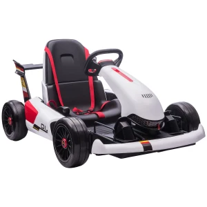 HOMCOM Electric Go Kart with Adjustable Footrest, Reversing Steering Wheel, Kids Ride-On Racing Go Kart with 12V Rechargeable Battery 2 Speeds White