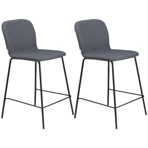 HOMCOM Lot de 2 tabourets de bar avec repose-pieds hauteur 65 cm piètement métal Noir Tissu Aspect lin 41,5 x 49 x 90 cm gris
