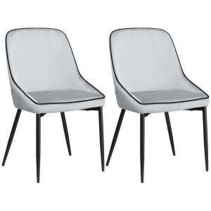 HOMCOM Lot de 2 chaises de salle à manger en tissu velours et pieds en Acier Noir - gris avec passepoil noir 50 x 56 x 84 cm