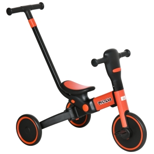 HOMCOM 4 en 1 Triciclo para Bebés Triciclo Evolutivo para Niños de +18 Meses con Mango de Empuje 101x45x86,5 cm Rojo