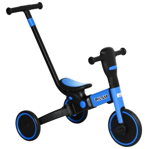 HOMCOM 4 en 1 Triciclo para Bebés Triciclo Evolutivo para Niños de +18 Meses con Mango de Empuje 101x45x76,2-98,8cm Azul
