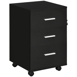 HOMCOM Caisson de Bureau Rangement Bureau sur Roulettes 3 Tiroirs Verrouillables 40 x 41,5 x 61,5 cm Noir