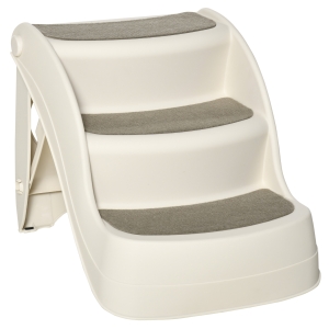 PawHut Escalera para Mascotas de 3 Peldaños Plegable Escalón para Perros Gatos para Cama Sofá 67x38x49,5 cm Crema