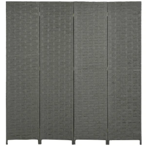 HOMCOM 4-Panel Room Dividers, Wave Fibre Freestanding Folding Privacy Screen Panels, Partition Wall Divider for Indoor Bedroom Office, 170Â cm, Grey