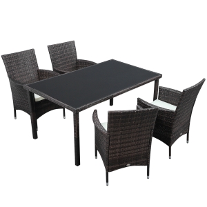 Outsunny Mobili da Giardino Set 5 Pezzi in Rattan, 4 Sedie e 1 Tavolo con Piano in Vetro Temperato