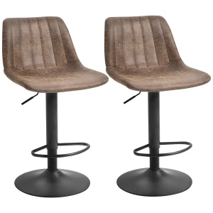 HOMCOM Barstools 2 Piece Adjustable Height Dining Counter Chair 360Â° Swivel with Footrest for Home Pub, Brown