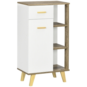 kleankin Meuble bas de salle de bain style scandinave 1 tiroir 1 placard et 3 étagères - 50 x 30 x 89 cm - blanc et naturel